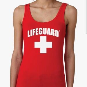 Lifeguard - Red/White Officially Licensed Printed Scoop Neck Tank Top